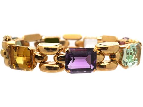 retro ct gold multi gem bracelet   antique jewellery company