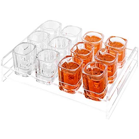 Myt Shot Glass Serving Set With Modern Premium Clear Acrylic Party Liquor Flight Holder