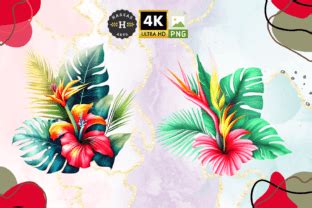 Tropical Flowers Palm Leaves Graphic By Hassas Arts Creative Fabrica