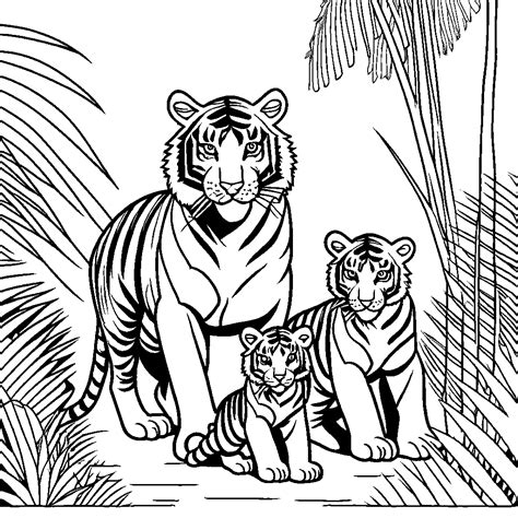 Tiger family in jungle coloring page Lulu Pages