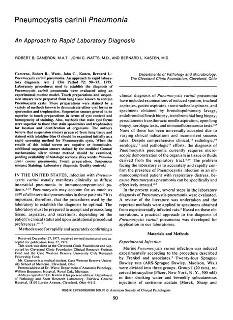 Pdf Pneumocystis Carinii Pneumonia An Approach To Rapid Laboratory Diagnosis