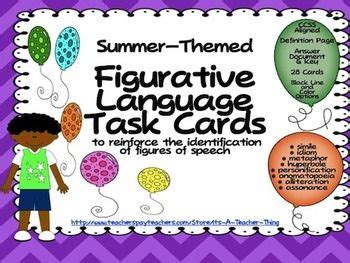 Summer Figurative Language Task Cards Figurative Language Activity 8th