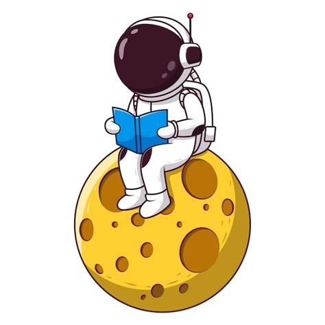 Lindo Astronauta Leyendo Un Libro Sentado En La Luna Concepto De Icono