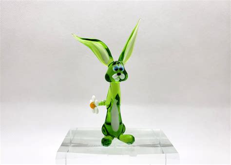 Art Glass Rabbit With Flower Blown Glass Rabbit Glass Etsy