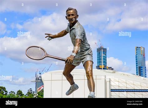 Statue of Rod Laver, an Australian tennis player, at Melbourne Park ...