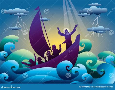 Jesus Calms The Storm On The Boat Stock Vector Illustration Of Jesus