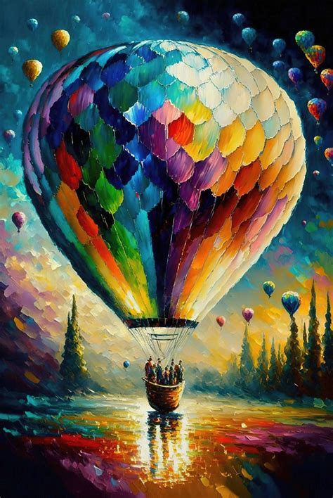 Hope Hot Air Balloon Rainbow Art Prints Palette Knife Painting Modern