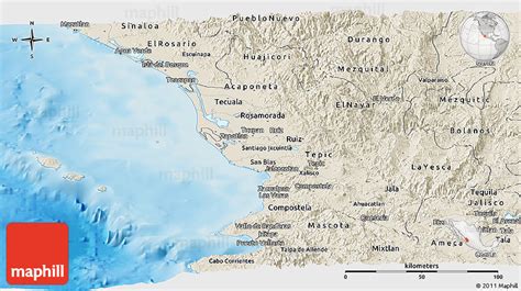 Shaded Relief Panoramic Map Of Nayarit