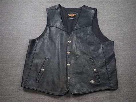 Harley Davidson Leather Snap Button Vest Men S 2xl Bl Gem