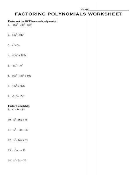 Factor Completely Worksheet