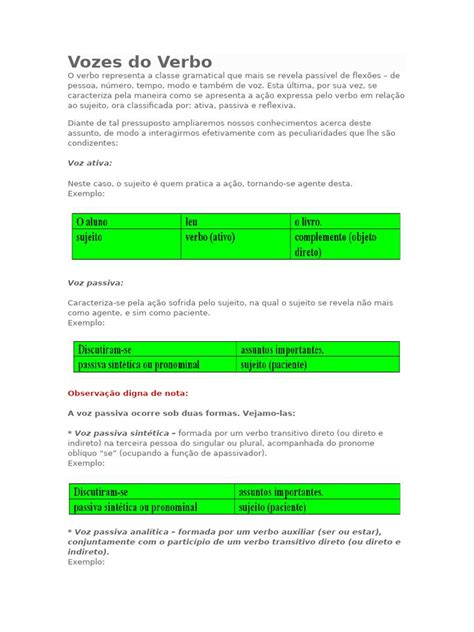 Avaliação Sobre Vozes Do Verbo - Vozes do Verbo | PDF