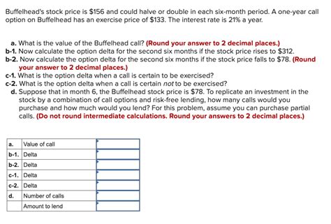 Solved Buffelhead's stock price is $156 and could halve or | Chegg.com