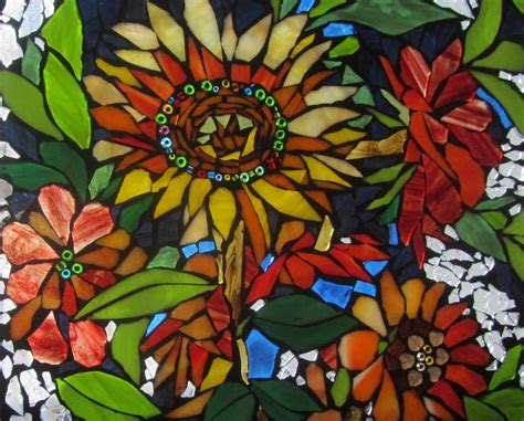 Stained Glass Mosaic Sunflowers Wall Art Panel Window