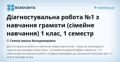 Діагностувальна робота №1 з навчання грамоти (сімейне навчання) 1 клас ...