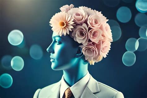 Premium Photo A Man With A Flower On His Head Is Wearing A Suit With