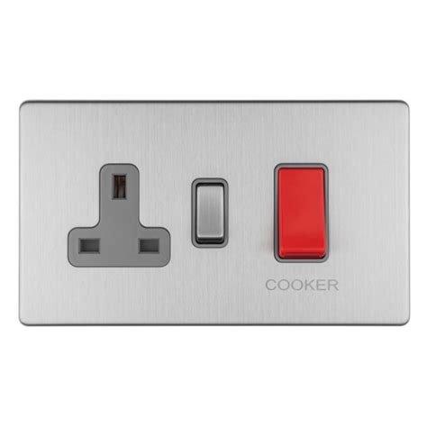 Eurolite Concealed 3mm Stainless Steel 2 Gang 45a Double Pole Switch And 13a Switched Socket