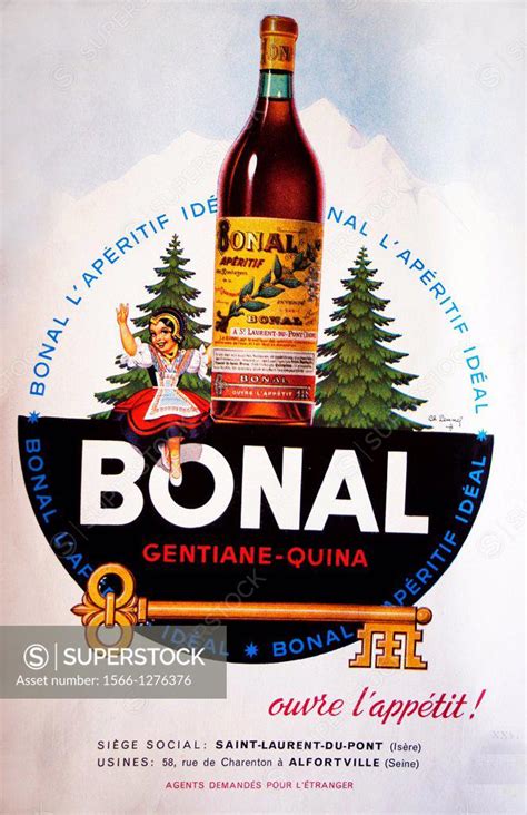 Publicity for ´Bonal Apéritif´, with Gentiane and Quina, in 1951 ...