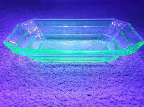 Uranium Glass Banana Split Dish Green Depression Glass Celery Dish