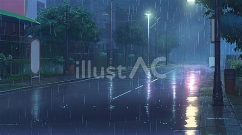 雨の夜の住宅街の道1イラスト No 23933061｜無料イラスト・フリー素材なら「イラストac」