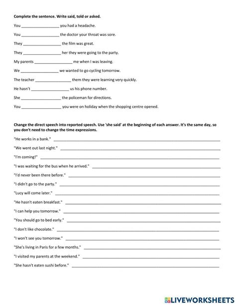 Reported Speech Exercise Interactive Worksheet Live Worksheets