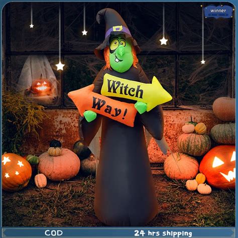 Cod 240 cm bruxa inflável de halloween luzes led decoração fantasma