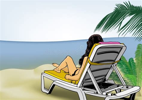 Woman Lying On Beach Lounger Stock Vector Illustration Of Lounger