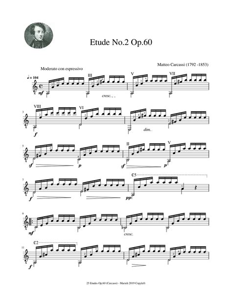 Etude No 2 Op 60 Matteo Carcassi 1792 1853 Sheet Music For Guitar Solo