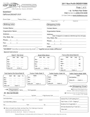 Fillable Online Non Profit Order Form Helmets R Us Fax Email