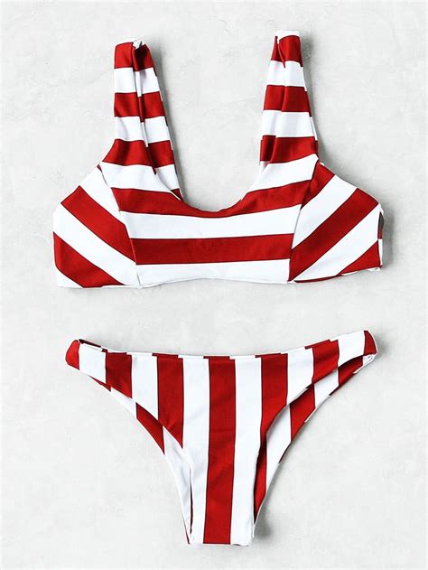 Shop Two Tone Striped Print Bikini Set Online Shein Offers Two Tone