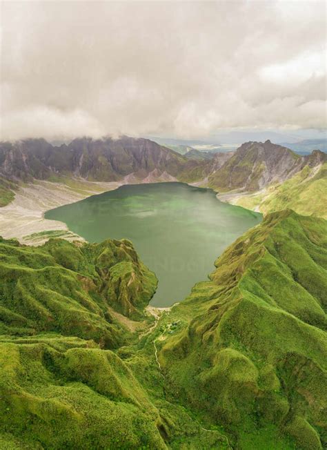 Aerial View Of Volcanic Lake Pinatubo And Mountains Porac Philippines