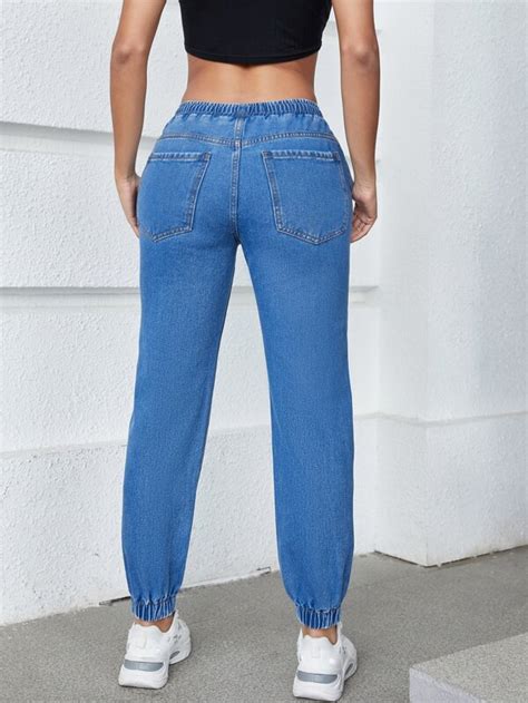 Drawstring Waist Jogger Jeans SHEIN USA