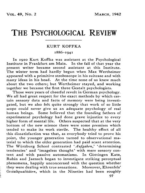 Kurt Koffka (1886-1941): A Founding Father of Gestalt Psychology | PDF ...