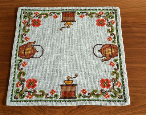 Vintage Cross Stitch Tablecloth From Norway Floral Rosemaling Etsy