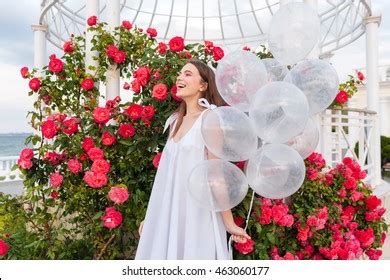 Young Smiling Beautiful Girl Balloons Outdoors Stock Photo 463060177 ...