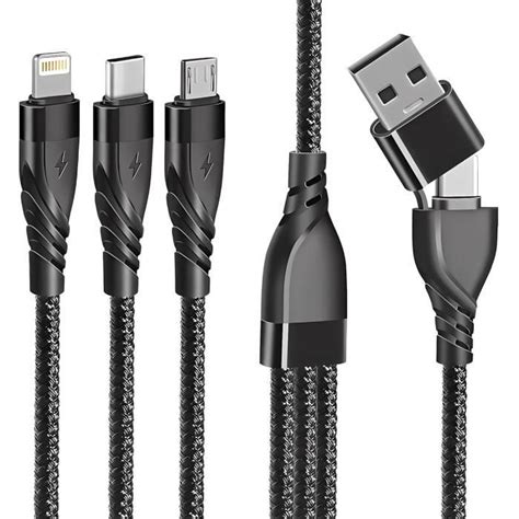 Câble Multi Usb A C Embout Cable 3 En 1 5 En 1 De Charge 5v 3a Usb A Ou Usb C Typec Vers