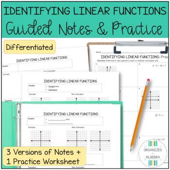 Identifying Linear Functions Differentiated Guided Notes And Worksheet