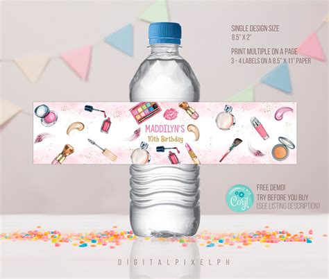 Editable Spa Party Water Bottle Label Spa Party Label Spa Party Water Bottle Label Spa Party