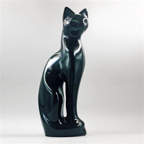 Tall Vintage Black Cat Figurine 1960s 70s Green Eyes Kitten Etsy