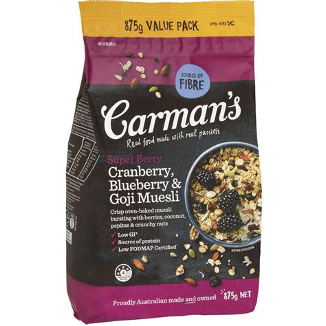 Carman S Muesli Toasted Super Berry Cranberry Blueberry 875g