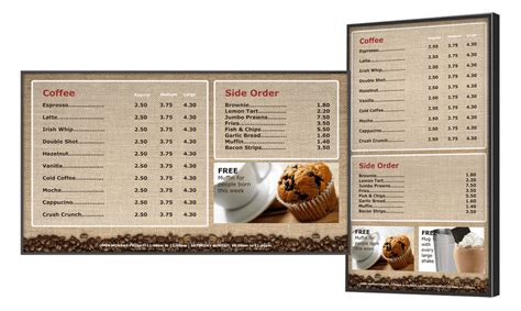 Digital menu boards for coffee shops