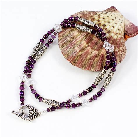 Purple Czech Glass Bead And Austrian Crystal Necklace Amethyst Purple