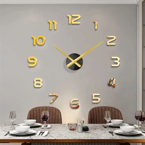 GRANDE HORLOGE MURALE à Quartz 3D Autocollant Miroir Bricolage