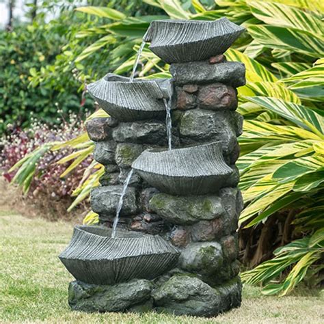 4-Tier Stone Cascading Rock Bowl Freestanding Fountain with LED Light - Bed Bath & Beyond - 38943863