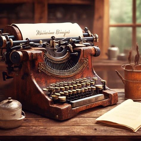 Premium Photo Old Fashioned Typewriter On Rustic Wooden Desk Sparks