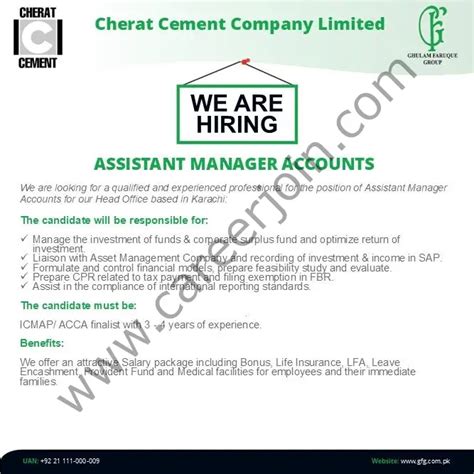 Cherat Cement Company Ltd Jobs Assistant Manager Accounts