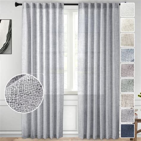 Meetbily Light Grey Linen Semi Sheer Curtains Inch Long Panels For