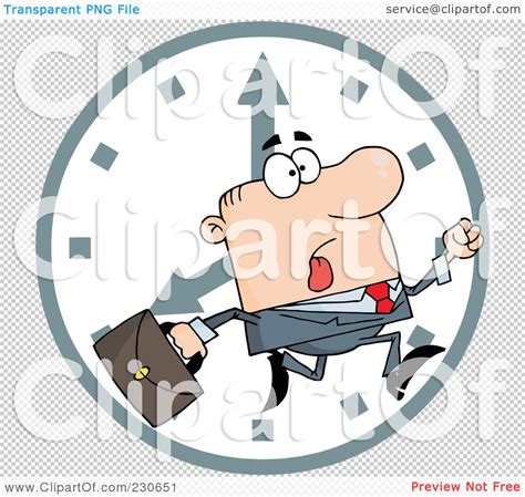 Royalty-Free (RF) Clipart Illustration of a Hurried White Businessman Running Past A Clock by ...