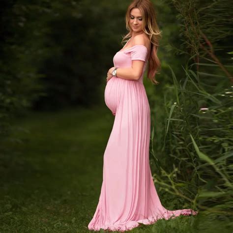 Puseky Maternity Dress Photo Shoot Maxi Maternity Gown Split Front