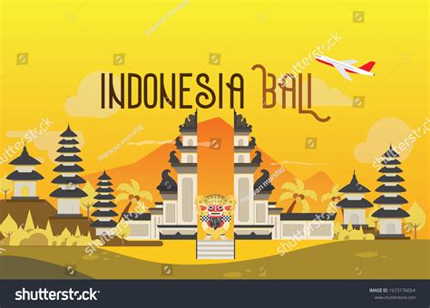 Sunset Background Bali Indonesia Flat Cartoon Stock Vector Royalty