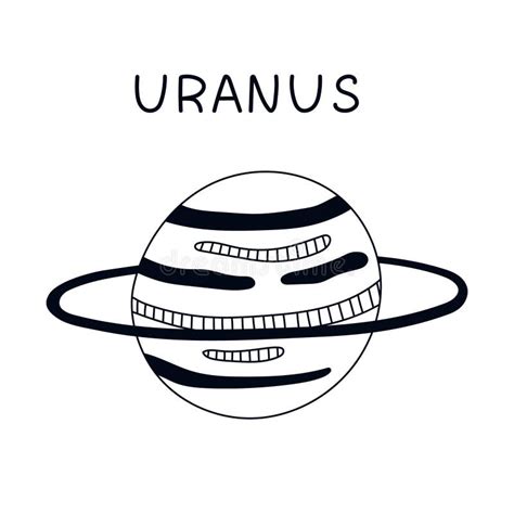 Funny Hand Drawn Black And White Uranus Outline Ice Planet Of Solar